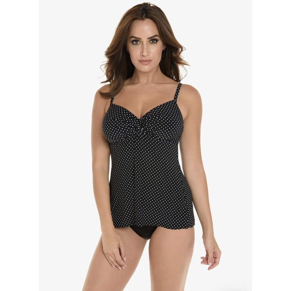 Miraclesuit Sz 14 Pin Point Roswell Tankini Top Black White Polka Dot NWT